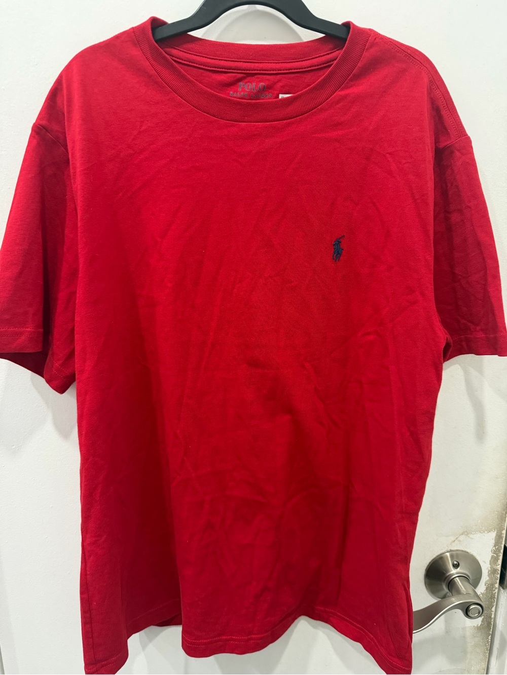 Boys Polo by Ralph Lauren Red Short-Sleeve Crewneck Tee Navy Pony large 14-16